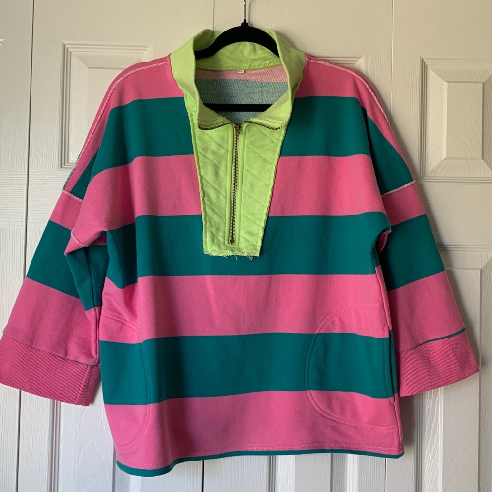 Pink and Green Striped Pullover Size XL